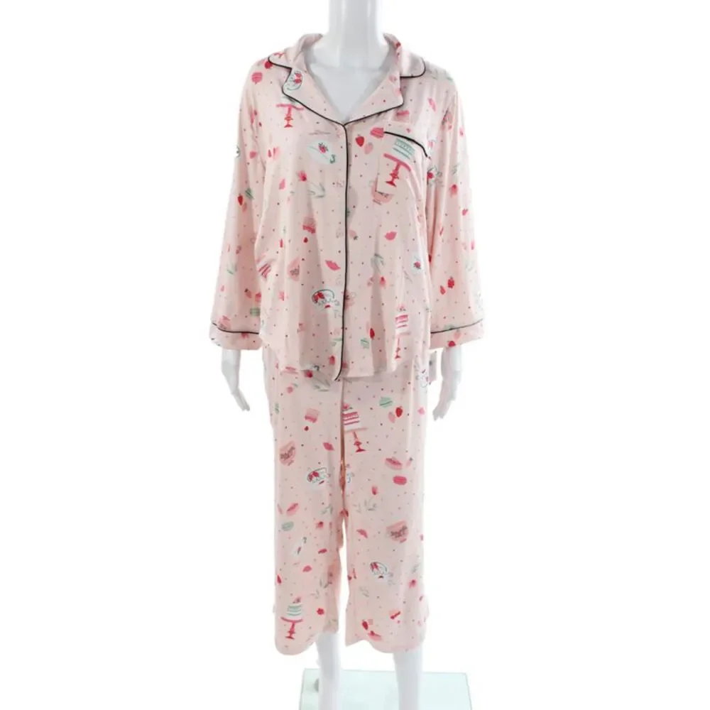 Kate Spade Women's Long Sleeves Two Piece Pajama Set Floral Size XL